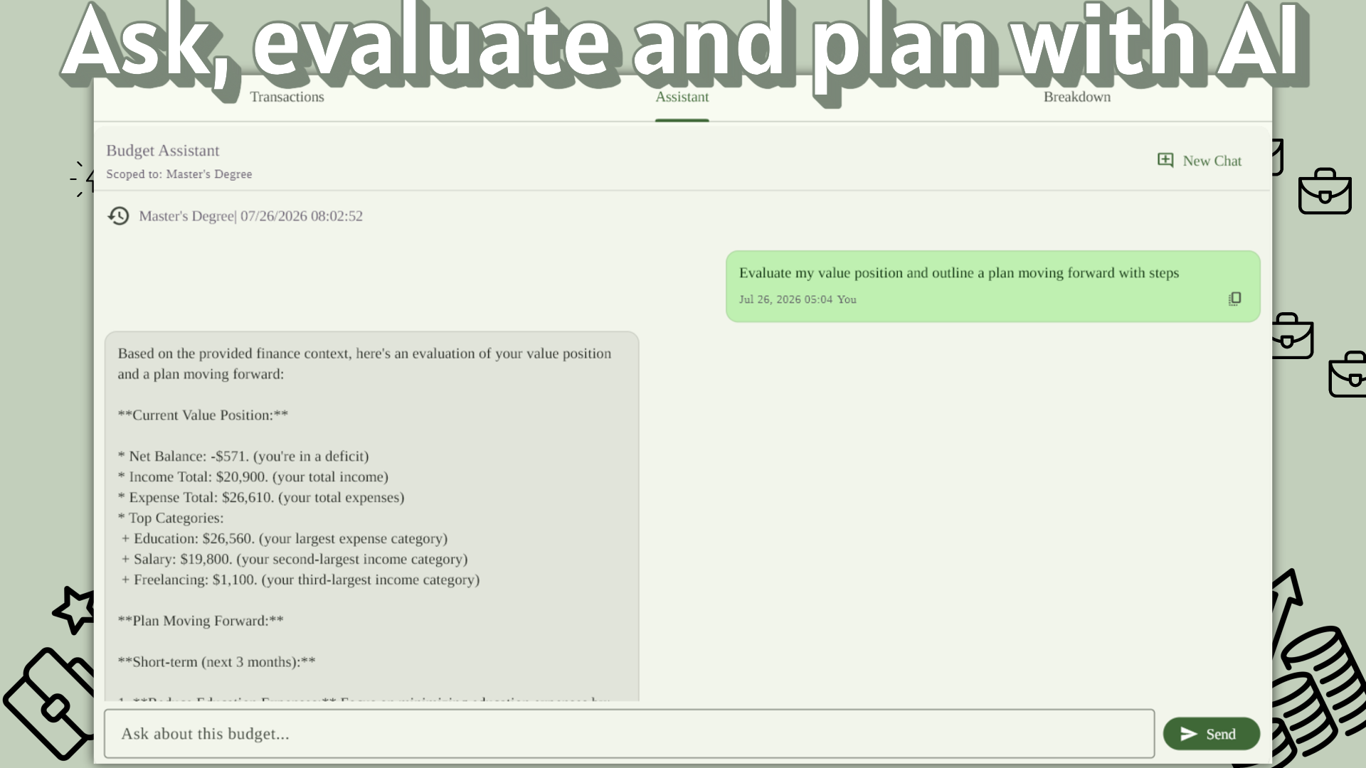 AI Assistant providing insights and recommendations for budgets