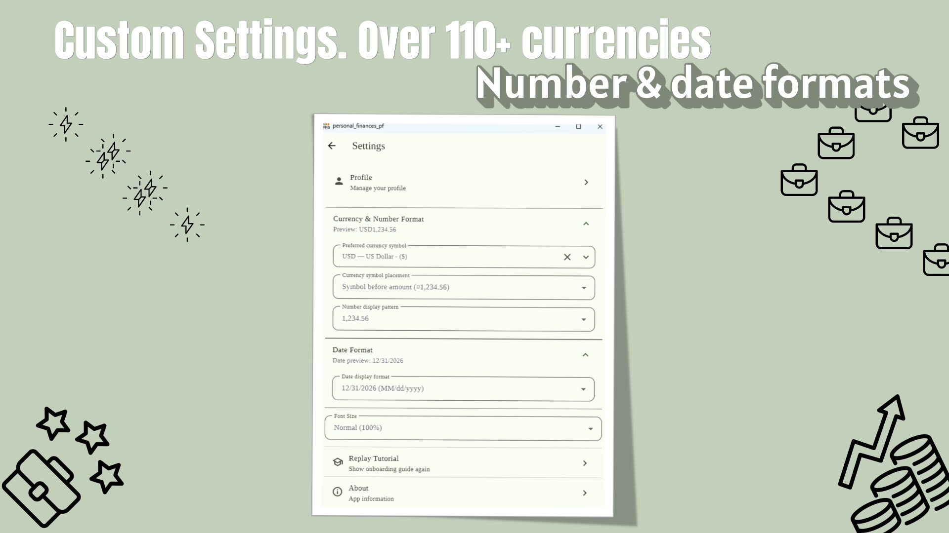 Settings screen with preferences